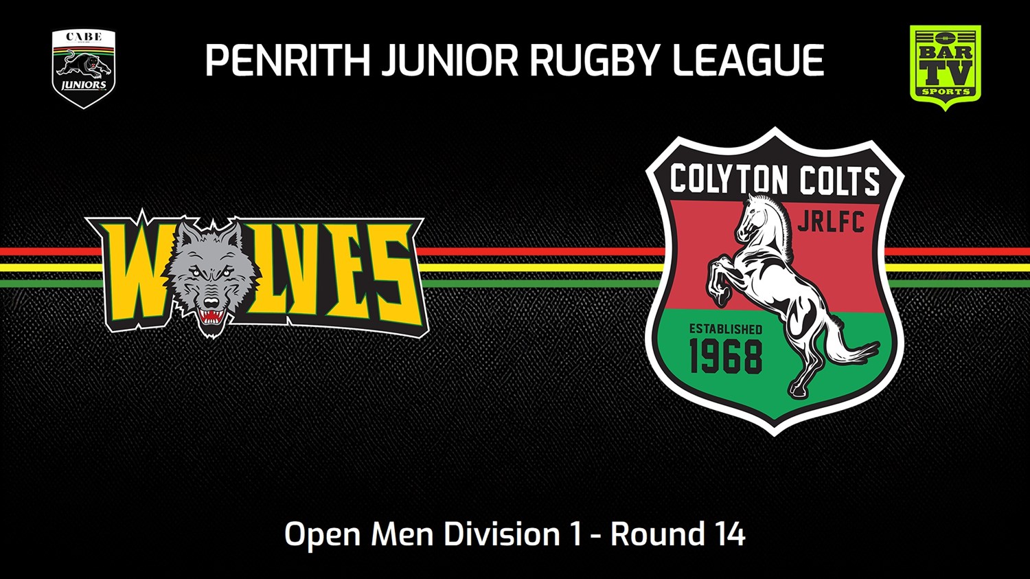 230730-Penrith & District Junior Rugby League Round 14 - Open Men Division 1 - Windsor Wolves v Colyton Colts Minigame Slate Image