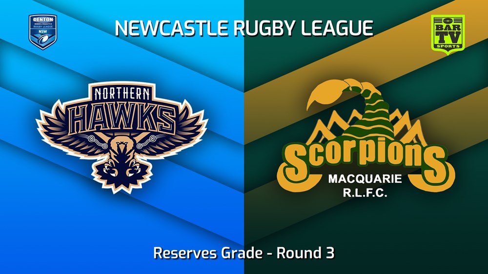230406-Newcastle RL Round 3 - Reserves Grade - Northern Hawks v Macquarie Scorpions Slate Image
