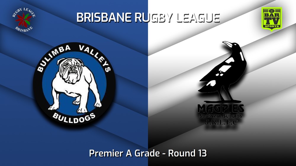 230701-BRL Round 13 - Premier A Grade - Bulimba Valleys Bulldogs v Southern Suburbs Magpies Slate Image