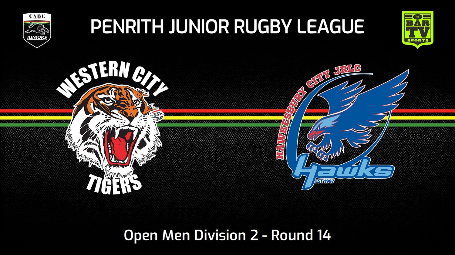 230730-Penrith & District Junior Rugby League Round 14 - Open Men Division 2 - Western City Tigers v Hawkesbury City Minigame Slate Image