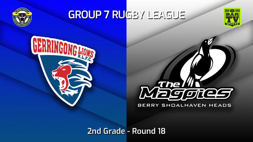 220827-South Coast Round 18 - 2nd Grade - Gerringong Lions v Berry-Shoalhaven Heads Magpies Slate Image