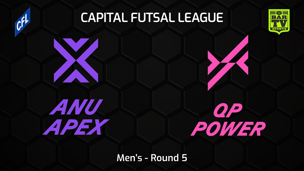 230121-Capital Football Futsal Round 5 - Men's - ANU Apex v Queanbeyan-Palerang Power Slate Image