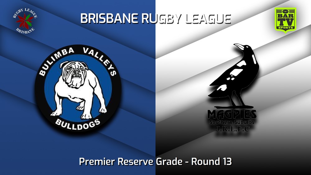 230701-BRL Round 13 - Premier Reserve Grade - Bulimba Valleys Bulldogs v Southern Suburbs Magpies Slate Image