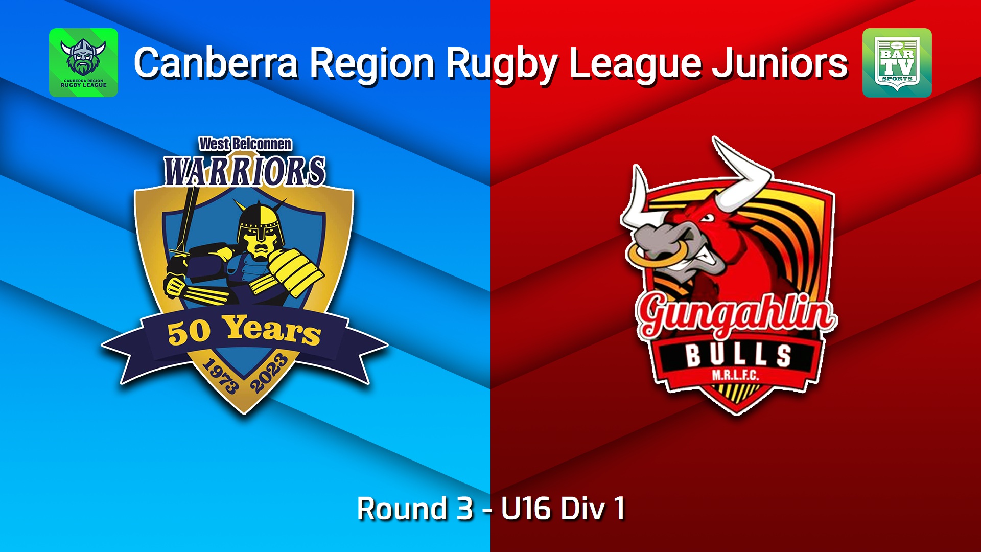 260515-video-Canberra Region Rugby League Juniors Round 3 - U16 Div 1 - West Belconnen Warriors Juniors v Gungahlin Bulls Juniors Slate Image