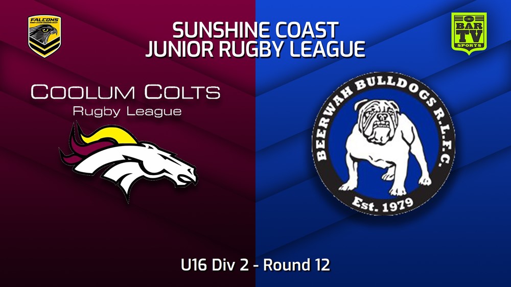 230714-Sunshine Coast Junior Rugby League Round 12 - U16 Div 2 - Coolum Colts JRL v Beerwah Bulldogs JRL Slate Image